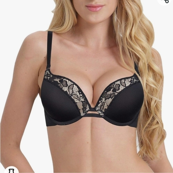 🆕️YANDW Push Up Underwire Sexy Black T Shirt Bra 32C - Picture 1 of 7